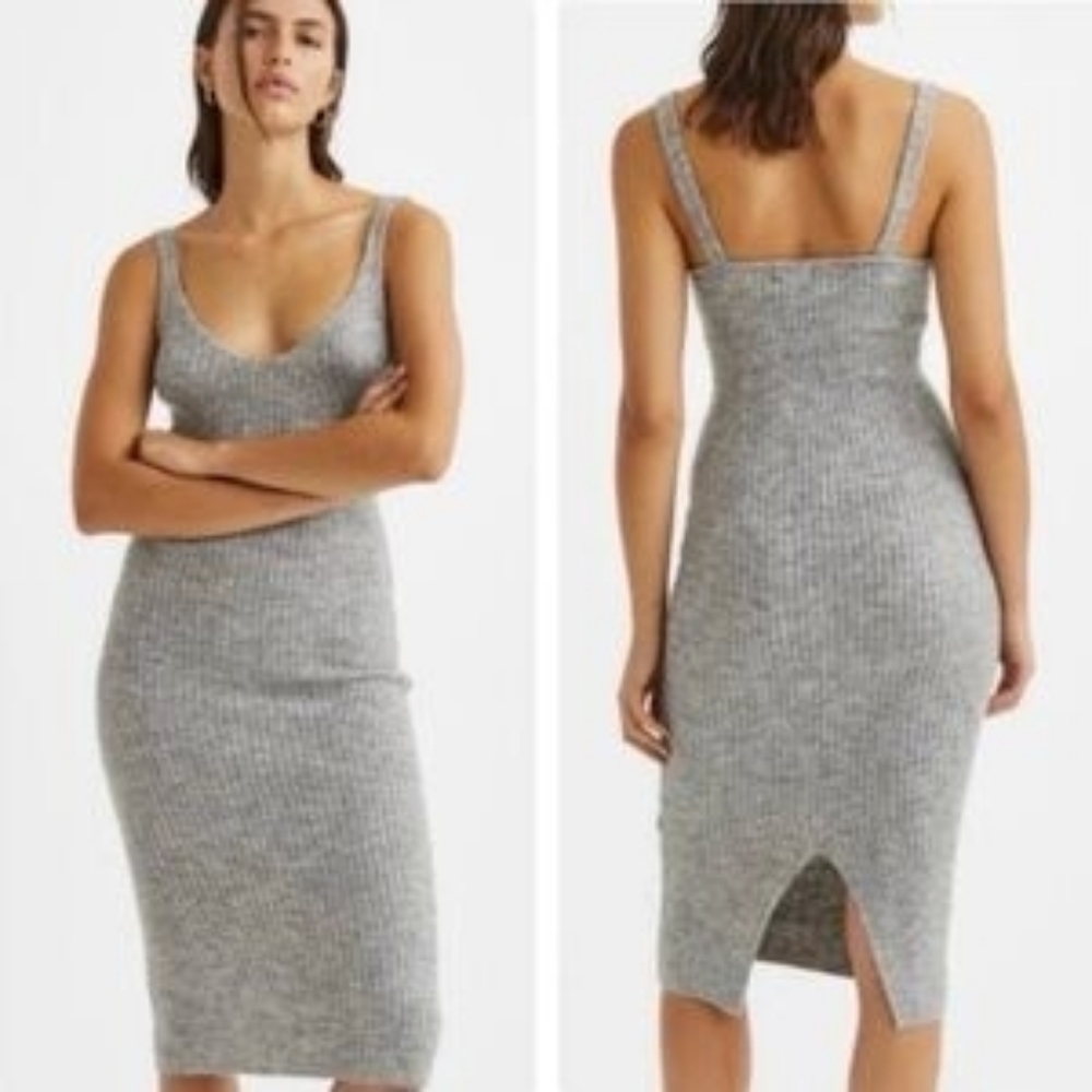 Gray Ribbed Knit Midi Bodycon Tank Dress - Picture 2 of 7